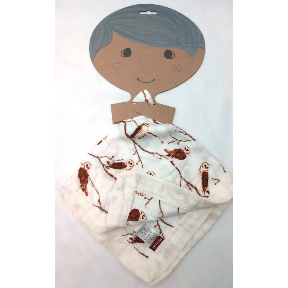 MILKBARN‎ Beige OWL Mini Baby Lovey Muslin Security Blanket Rayon Bamboo Branch